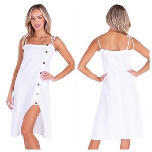 SeaSpice Dress womens Large button up slit cotton resort wear White New